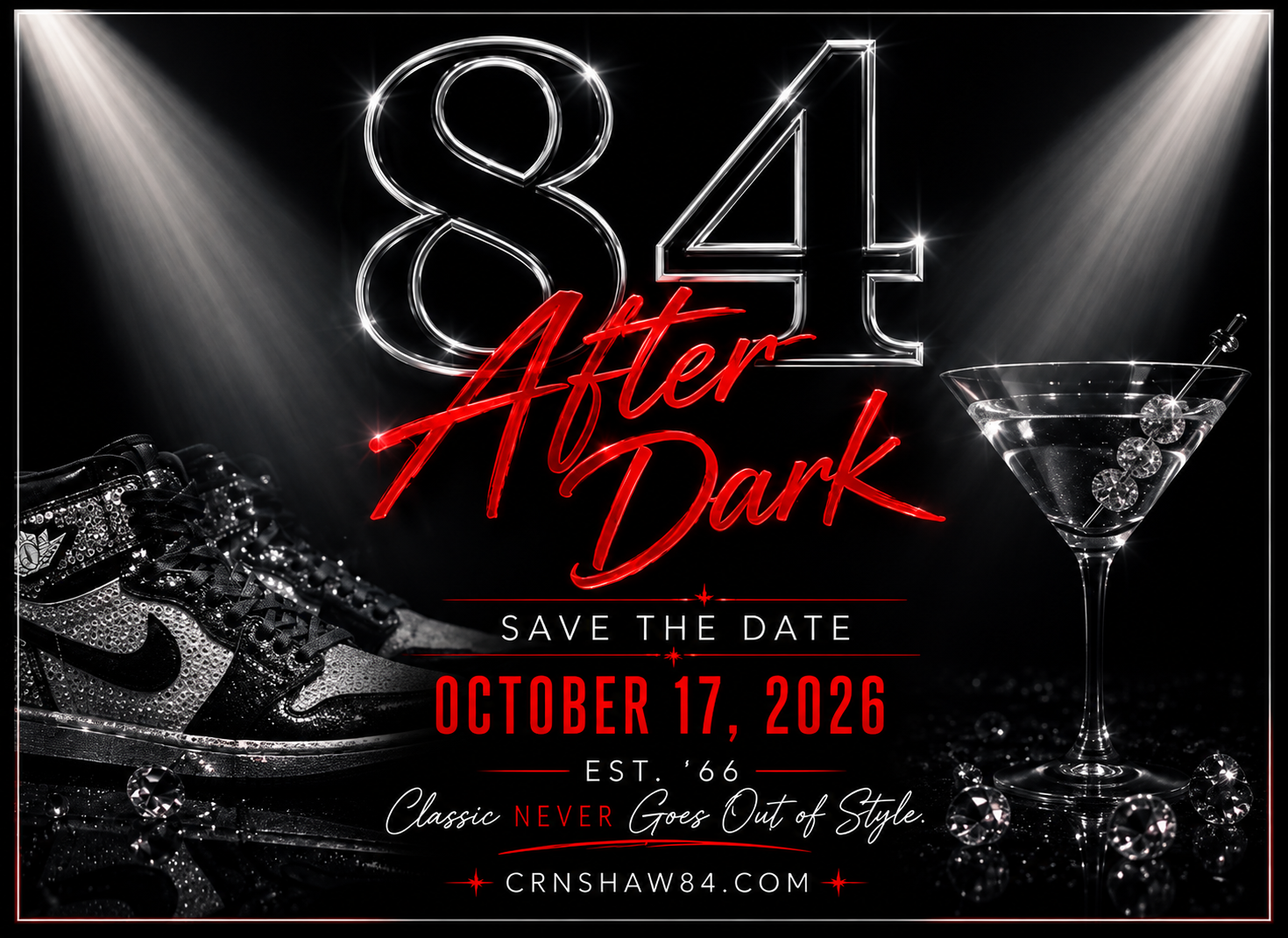 84 After Dark save the date — October 17, 2026, Crenshaw '84, Classic never goes out of style